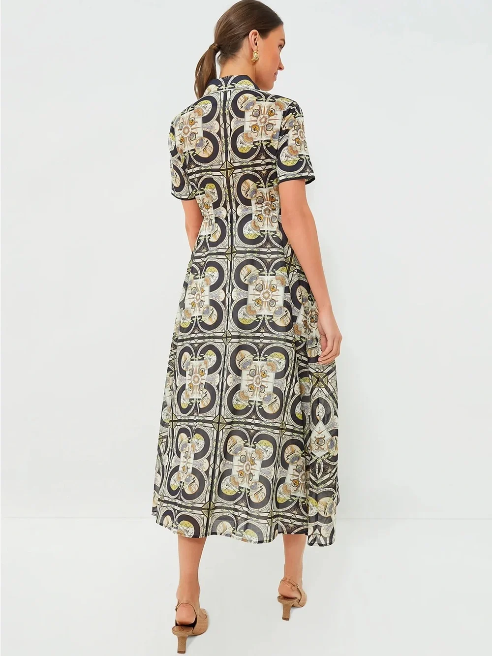 Tory Burch printed shirtdress in navy sundial s